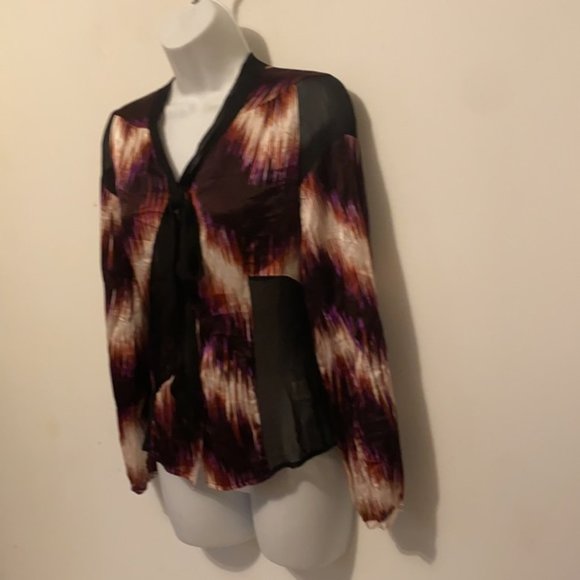 Line & Dot 100% Silk Blouse With Sheer Panels XS - Picture 4 of 14
